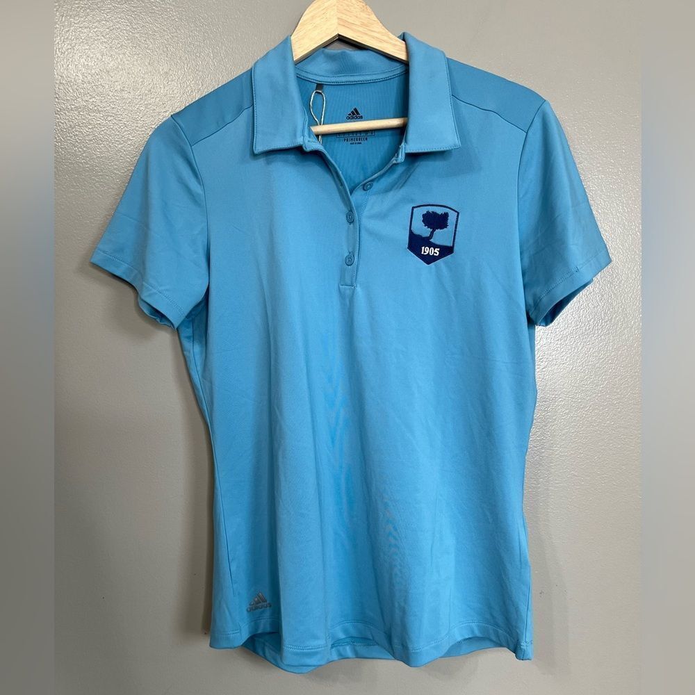 Adidas prime green 1905 blue polo shirt size small upf 50 golf activewear preppy